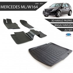 Mercedes ML/W164 3D Havuz Paspas +3D Bagaj Havuzu 2li Set Siyah 2006-2011